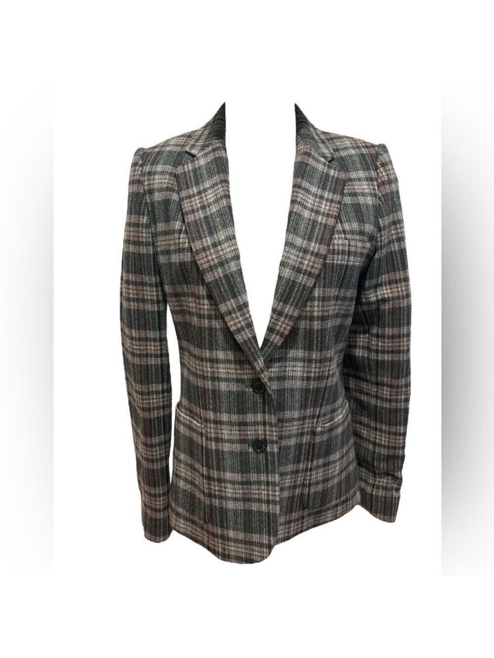 70s JH COLLECTION WOOL BLEND GRAY & BLACK PLAID HERITAGE PRINT BLAZER SZ 8 - Picture 3 of 11